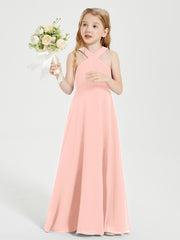 Junior Bridesmaid Dresses Grecian Neckline Floor Length Coral