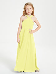 Junior Bridesmaid Dresses Grecian Neckline Floor Length Daffodil