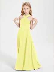 Junior Bridesmaid Dresses Grecian Neckline Floor Length Daffodil