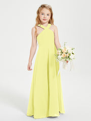Junior Bridesmaid Dresses Grecian Neckline Floor Length Daffodil
