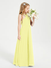 Junior Bridesmaid Dresses Grecian Neckline Floor Length Daffodil