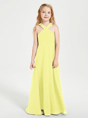 Junior Bridesmaid Dresses Grecian Neckline Floor Length Daffodil
