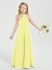 Junior Bridesmaid Dresses Grecian Neckline Floor Length Daffodil