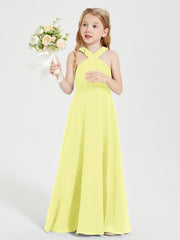 Junior Bridesmaid Dresses Grecian Neckline Floor Length Daffodil