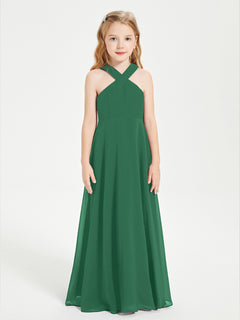 Junior Bridesmaid Dresses Grecian Neckline Floor Length Dark Green