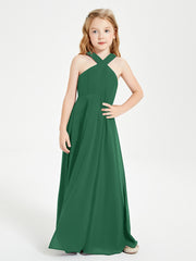 Junior Bridesmaid Dresses Grecian Neckline Floor Length Dark Green
