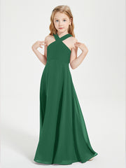 Junior Bridesmaid Dresses Grecian Neckline Floor Length Dark Green