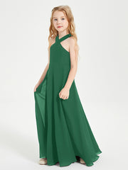 Junior Bridesmaid Dresses Grecian Neckline Floor Length Dark Green