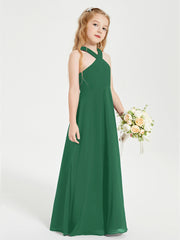 Junior Bridesmaid Dresses Grecian Neckline Floor Length Dark Green