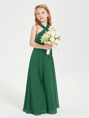 Junior Bridesmaid Dresses Grecian Neckline Floor Length Dark Green
