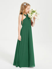 Junior Bridesmaid Dresses Grecian Neckline Floor Length Dark Green