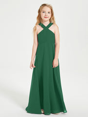 Junior Bridesmaid Dresses Grecian Neckline Floor Length Dark Green