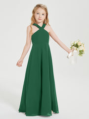 Junior Bridesmaid Dresses Grecian Neckline Floor Length Dark Green