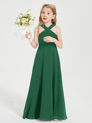 Junior Bridesmaid Dresses Grecian Neckline Floor Length Dark Green