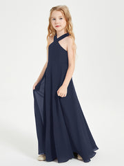 Junior Bridesmaid Dresses Grecian Neckline Floor Length Dark Navy