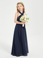 Junior Bridesmaid Dresses Grecian Neckline Floor Length Dark Navy