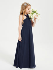 Junior Bridesmaid Dresses Grecian Neckline Floor Length Dark Navy
