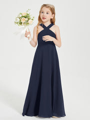 Junior Bridesmaid Dresses Grecian Neckline Floor Length Dark Navy