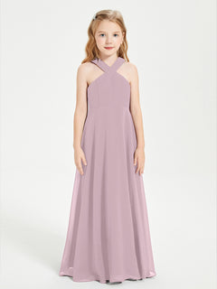 Junior Bridesmaid Dresses Grecian Neckline Floor Length Dusk