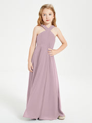 Junior Bridesmaid Dresses Grecian Neckline Floor Length Dusk