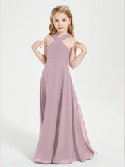 Junior Bridesmaid Dresses Grecian Neckline Floor Length Dusk