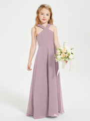 Junior Bridesmaid Dresses Grecian Neckline Floor Length Dusk