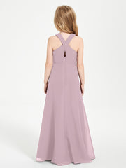 Junior Bridesmaid Dresses Grecian Neckline Floor Length Dusk