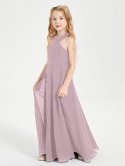 Junior Bridesmaid Dresses Grecian Neckline Floor Length Dusk