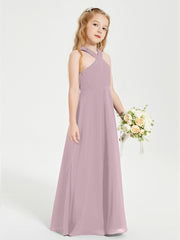 Junior Bridesmaid Dresses Grecian Neckline Floor Length Dusk