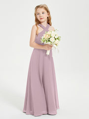 Junior Bridesmaid Dresses Grecian Neckline Floor Length Dusk