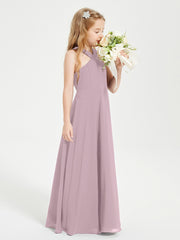 Junior Bridesmaid Dresses Grecian Neckline Floor Length Dusk