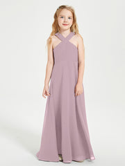 Junior Bridesmaid Dresses Grecian Neckline Floor Length Dusk