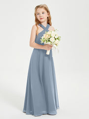 Junior Bridesmaid Dresses Grecian Neckline Floor Length Dusty Blue