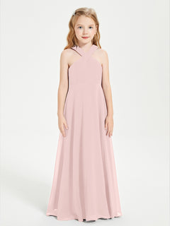 Junior Bridesmaid Dresses Grecian Neckline Floor Length Dusty Rose