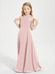 Junior Bridesmaid Dresses Grecian Neckline Floor Length Dusty Rose