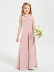 Junior Bridesmaid Dresses Grecian Neckline Floor Length Dusty Rose