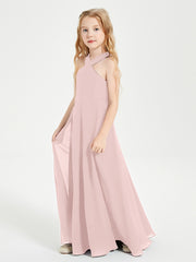 Junior Bridesmaid Dresses Grecian Neckline Floor Length Dusty Rose