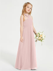 Junior Bridesmaid Dresses Grecian Neckline Floor Length Dusty Rose