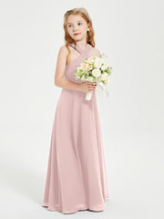 Junior Bridesmaid Dresses Grecian Neckline Floor Length Dusty Rose