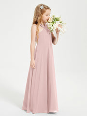 Junior Bridesmaid Dresses Grecian Neckline Floor Length Dusty Rose