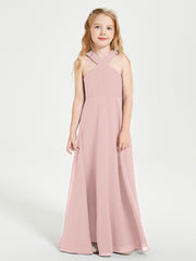 Junior Bridesmaid Dresses Grecian Neckline Floor Length Dusty Rose