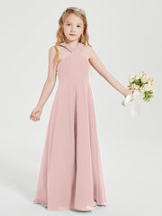 Junior Bridesmaid Dresses Grecian Neckline Floor Length Dusty Rose