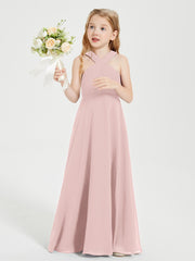 Junior Bridesmaid Dresses Grecian Neckline Floor Length Dusty Rose