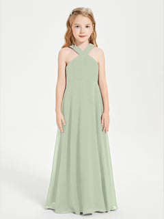 Junior Bridesmaid Dresses Grecian Neckline Floor Length Dusty Sage