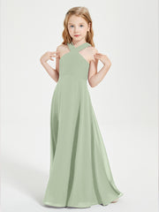 Junior Bridesmaid Dresses Grecian Neckline Floor Length Dusty Sage