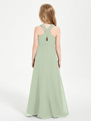 Junior Bridesmaid Dresses Grecian Neckline Floor Length Dusty Sage