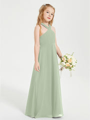 Junior Bridesmaid Dresses Grecian Neckline Floor Length Dusty Sage
