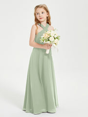 Junior Bridesmaid Dresses Grecian Neckline Floor Length Dusty Sage