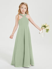 Junior Bridesmaid Dresses Grecian Neckline Floor Length Dusty Sage