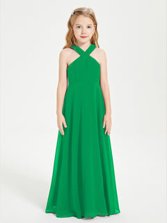 Junior Bridesmaid Dresses Grecian Neckline Floor Length Emerald